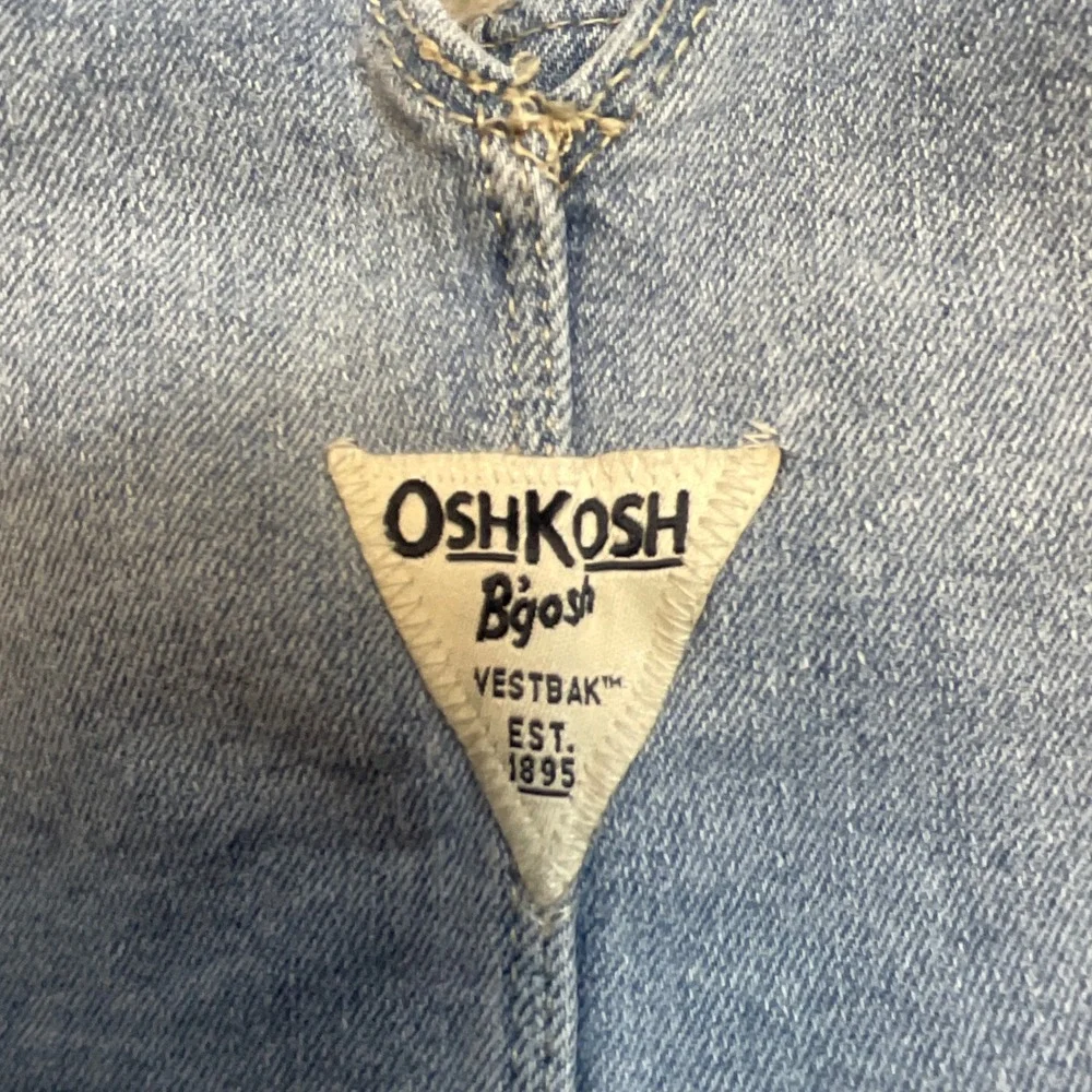 OshKosh B'gosh Overall Dress Kids 4T Blue White Good Eyelet Lace Denim Pinafore